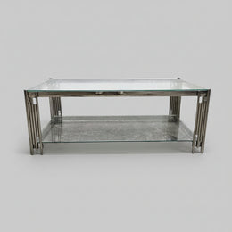Sculptural Chrome and Glass Two Tier Rectangular Coffee Table