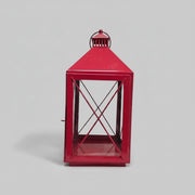 Vibrant Crimson Red Metal Farmhouse Style Candle Lantern