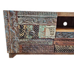 Heritage Reclaimed Wood Intricately Carved Patchwork TV Console