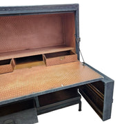 Pottery Barn Industrial Ludlow Black Leather Steamer Trunk Secretary Desk