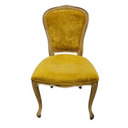 French Provincial Mustard Velvet Carved Wood Accent Dining Chair