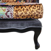 THE One Patchwork Velvet Black Wood Wingback Armchair