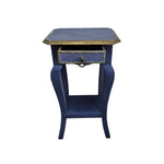 Vintage Indigo Hand-Painted Side Table with Gold Accents