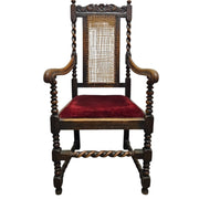 Barley Twist Antique Armchair with Cane and Velvet