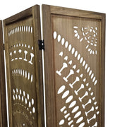 Hand-Carved Boho Wooden 3-Panel Room Divider