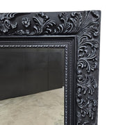 Ornate Rococo Style Matte Black Carved Upcycled Wall Mirror