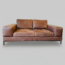 THE One Vintage Style Distressed Brown Leather Boxy Chesterfield Sofa