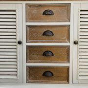 French Farmhouse Distressed White and Natural Timber Glass Display Dresser Cabinet