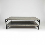 Industrial Two-Tier Reclaimed Wood Coffee Table on Castors