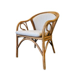 Charming Curved Rattan Striped Fabric Upholstered Armchair