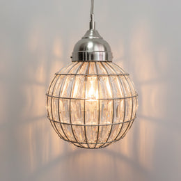 Lustrous Spherical Chrome Cage Glass Crystal Pendant Light