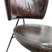 Marina Home Mid-Century Style Dark Brown Leather and Iron Accent Chair