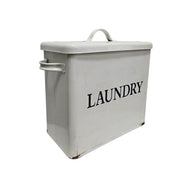 Vintage-Style White Enamel Metal Laundry Storage Bin