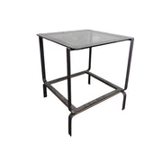 Sculptural Industrial Grey Metal and Glass Top Side Tables