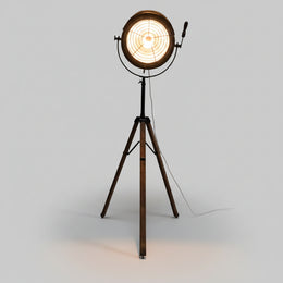 Cinema Spotlight Industrial Style Wood and Metal Tripod Floor Lamp