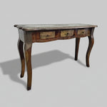 Vintage Brass-Inlay Wooden Console Table