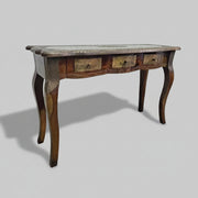Vintage Brass-Inlay Wooden Console Table