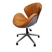 Aviator Mid-Century Tan Leather Swivel Desk Chair