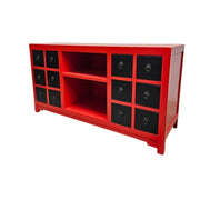 Striking Red and Black Orient-Inspired 12-Drawer Sideboard