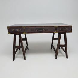 Campaign-Style Writing Desk with Leather-Wrapped Details