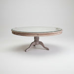 Vintage Rustic Round Pedestal Dining Table with Glass Top