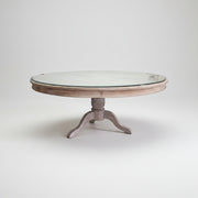 Vintage Rustic Round Pedestal Dining Table with Glass Top