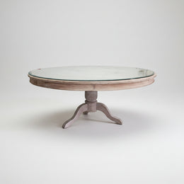 Vintage Rustic Round Pedestal Dining Table with Glass Top