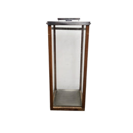 Tall Industrial Metal Wood and Glass Storm Lantern Candle Holder