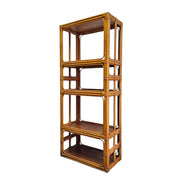 Aesthetic Boheme Bamboo and Split Rattan Five Tier Etagere Bookshelf