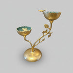 Whimsical Botanical Brass and Sage Green Two Arm Candelabra