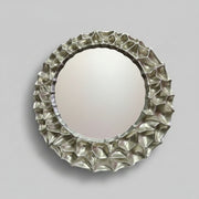 Sculptural Contemporary Textured Silver Cellular Round Wall Mirror