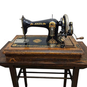 Antique Jones Hand-Crank Sewing Machine with Wooden Table