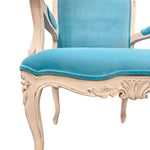 Refined French Provincial Style Sky Blue Velvet Carved Armchair