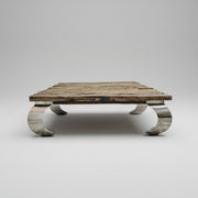 Industrial Reclaimed Railway Sleeper Wood and Polished Chrome Square Coffee Table