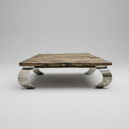 Industrial Reclaimed Railway Sleeper Wood and Polished Chrome Square Coffee Table