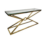 Bloomr Modern Gold Geometric Metal Glass Top Console Table