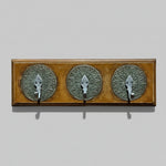 Rustic Timber Wall Mounted Coat Rack with Embossed Metal Medallions
