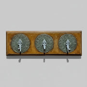 Rustic Timber Wall Mounted Coat Rack with Embossed Metal Medallions