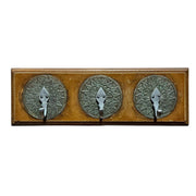 Rustic Timber Wall Mounted Coat Rack with Embossed Metal Medallions