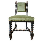 19th-Century French-Inspired Velvet Spool Accent Chair