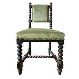 19th-Century French-Inspired Velvet Spool Accent Chair