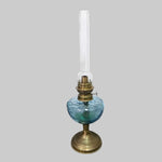 Nostalgic Tinted Blue Textured Glass and Brass Kerosene Oil Lamp