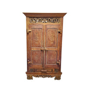 Imposing Indian Style Hand Carved Two Door Solid Wood Cabinet