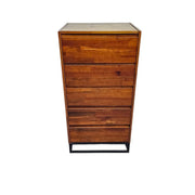 Minimalist Natural Timber Five Drawer Chest with Hidden Vanity Mirror