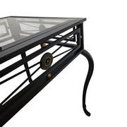 Neoclassical Style Wrought Iron Glass Top Side Table