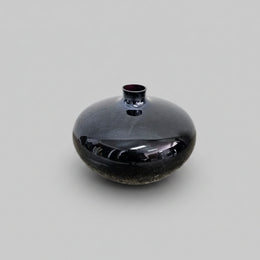 Gleaming Deep Amethyst Glass Squat Round Bud Vase