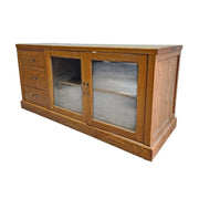 Rustic Oak Sideboard with Triple Drawers and Glass Display
