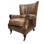 THE One Vintage-Style Fluted Brown Leather Armchair on Castors