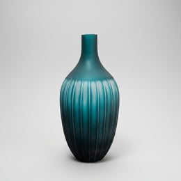Scandinavian Style Fluted Teal Blue Glass Bud Vase