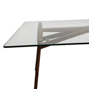 West Elm Mid-Century Glass Top Desk with Wooden Base